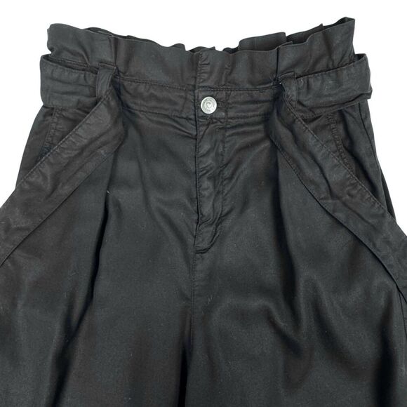 Zara Women's Paper Bag Waist Pants Black Small Wide Leg Crop Belted Office - Picture 8 of 16